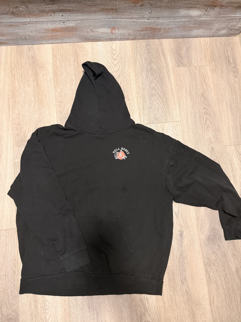 Black Graphic Hoodie with Rose Emblem